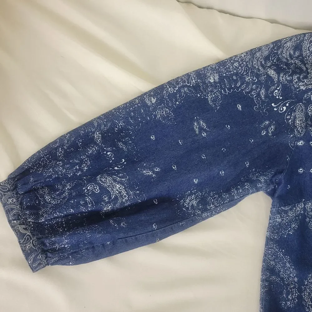 Life Style Shirt Womens Small Blue‎ Tunic Top Paisley 3/4 Bishop Sleeve Keyhole - Picture 8 of 14